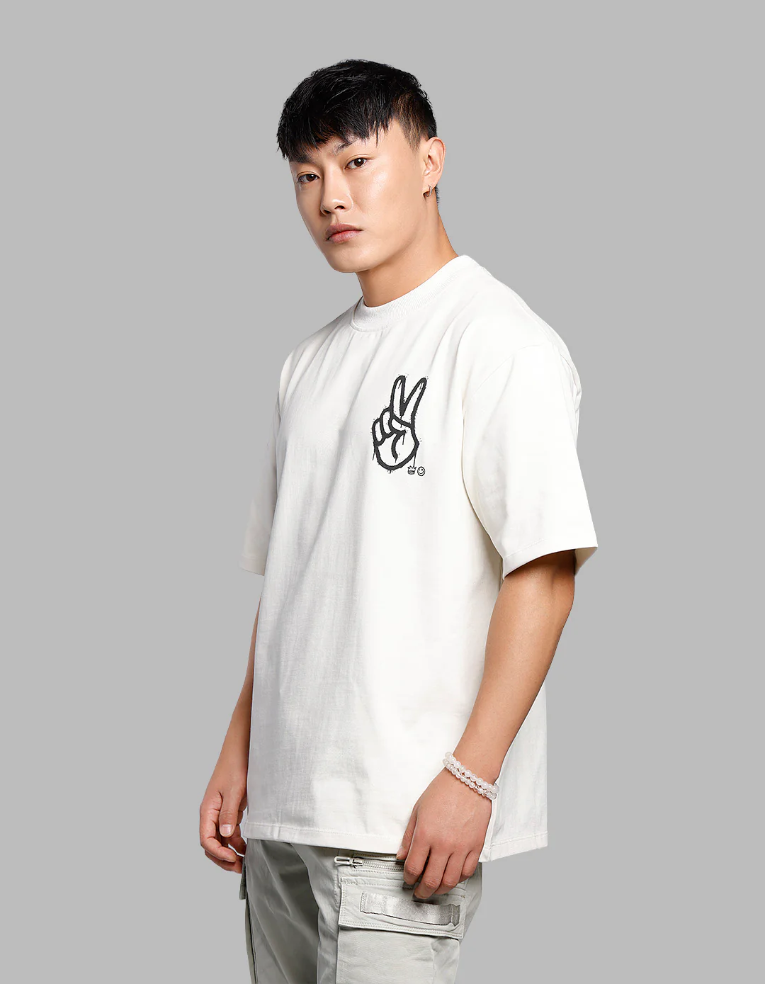 Off White Half Sleeves Oversize Tee - Image 4