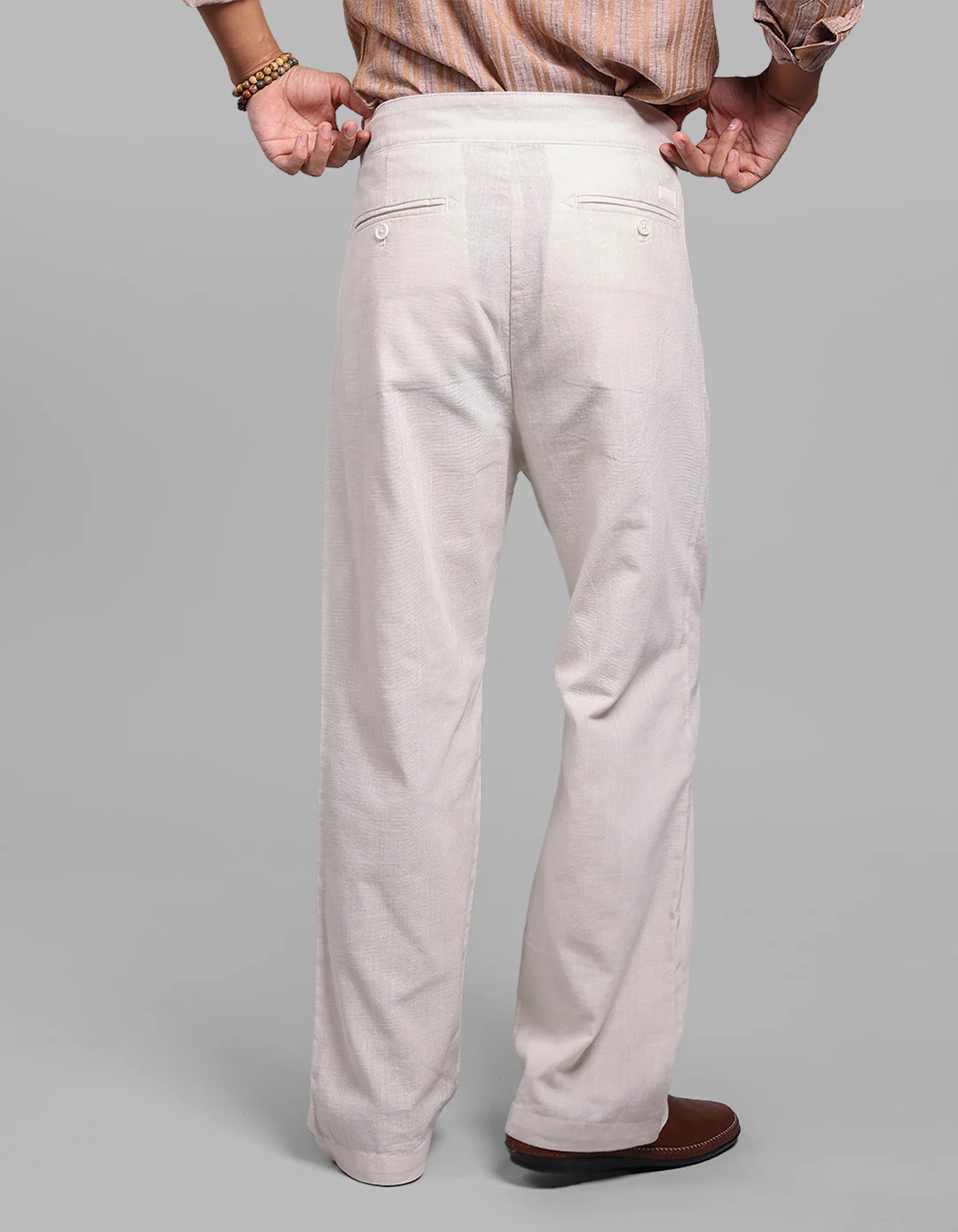 Off White Pleated Korean Fit Cotton Pants - Image 5