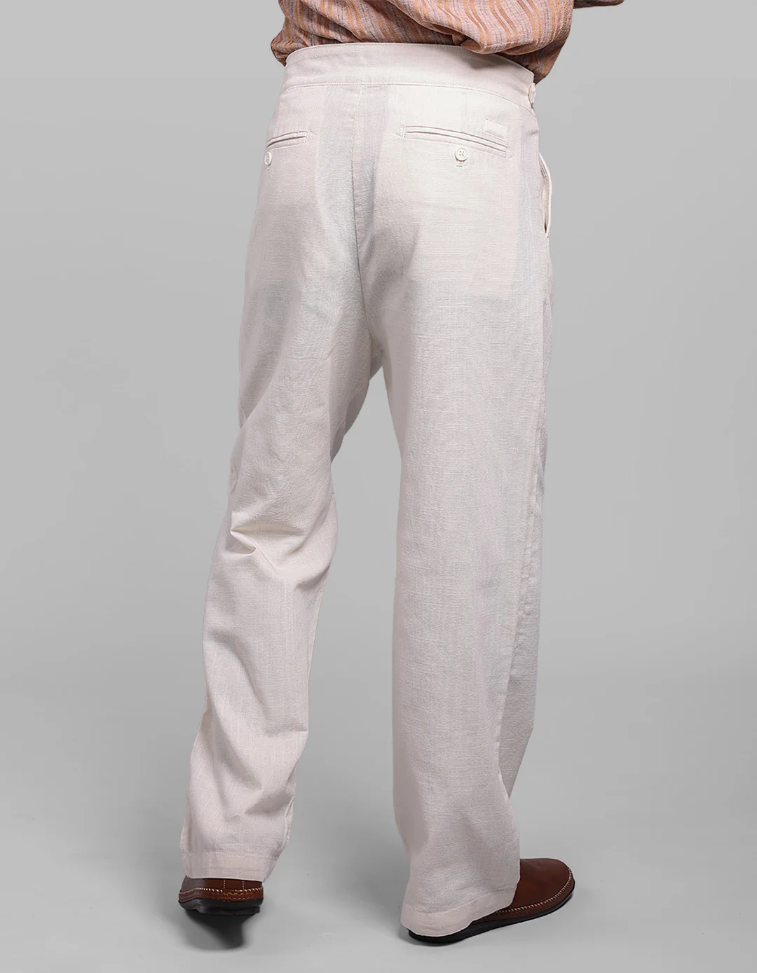 Off White Pleated Korean Fit Cotton Pants - Image 6