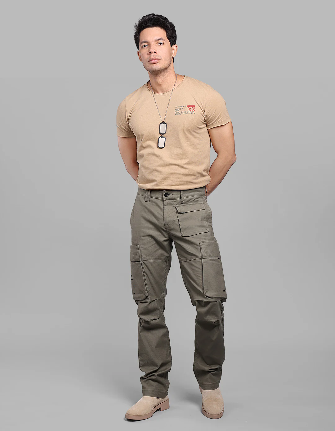 Olive Comfort Straight Fit Stretch Cargo Pant - Image 2