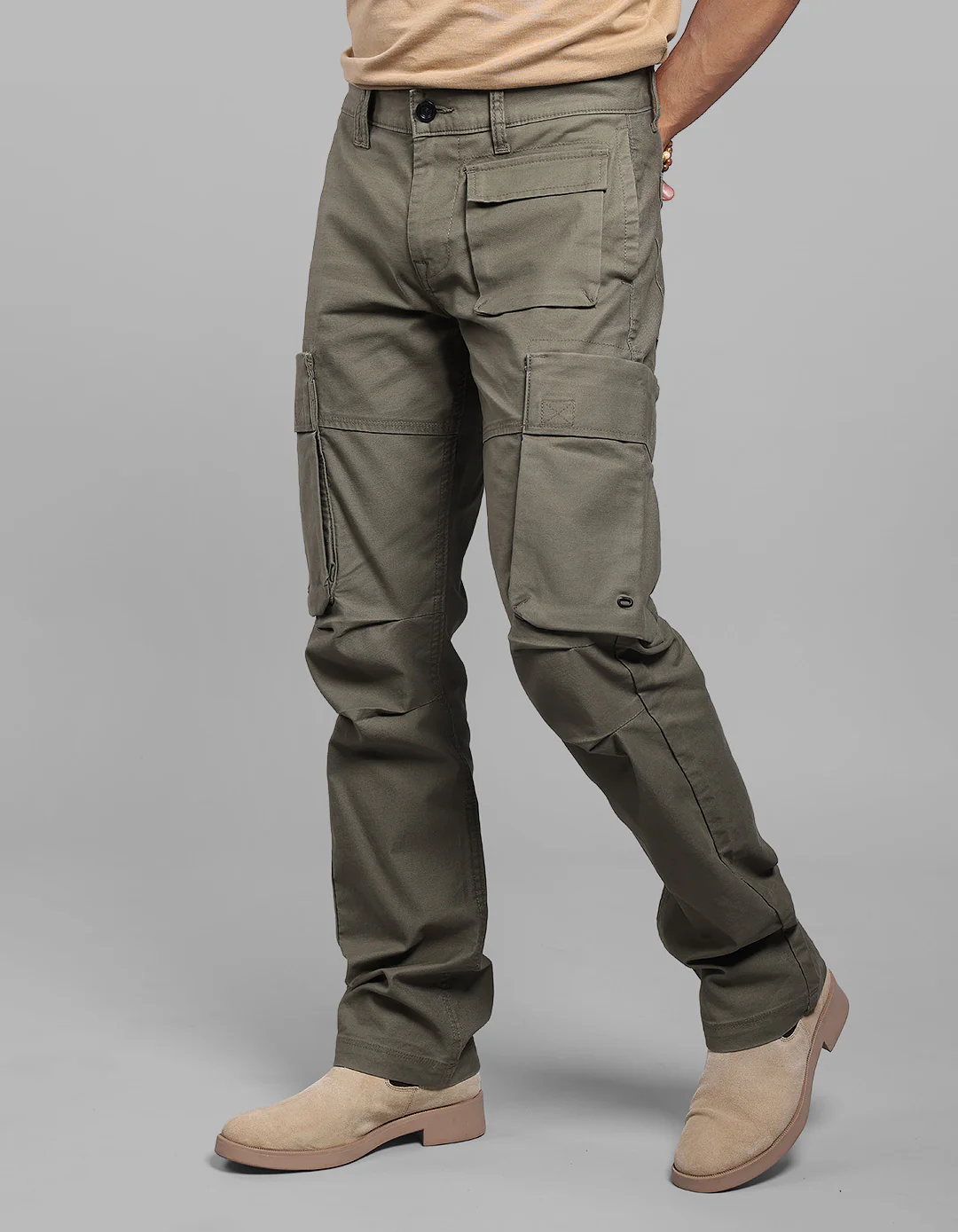 Olive Comfort Straight Fit Stretch Cargo Pant - Image 3