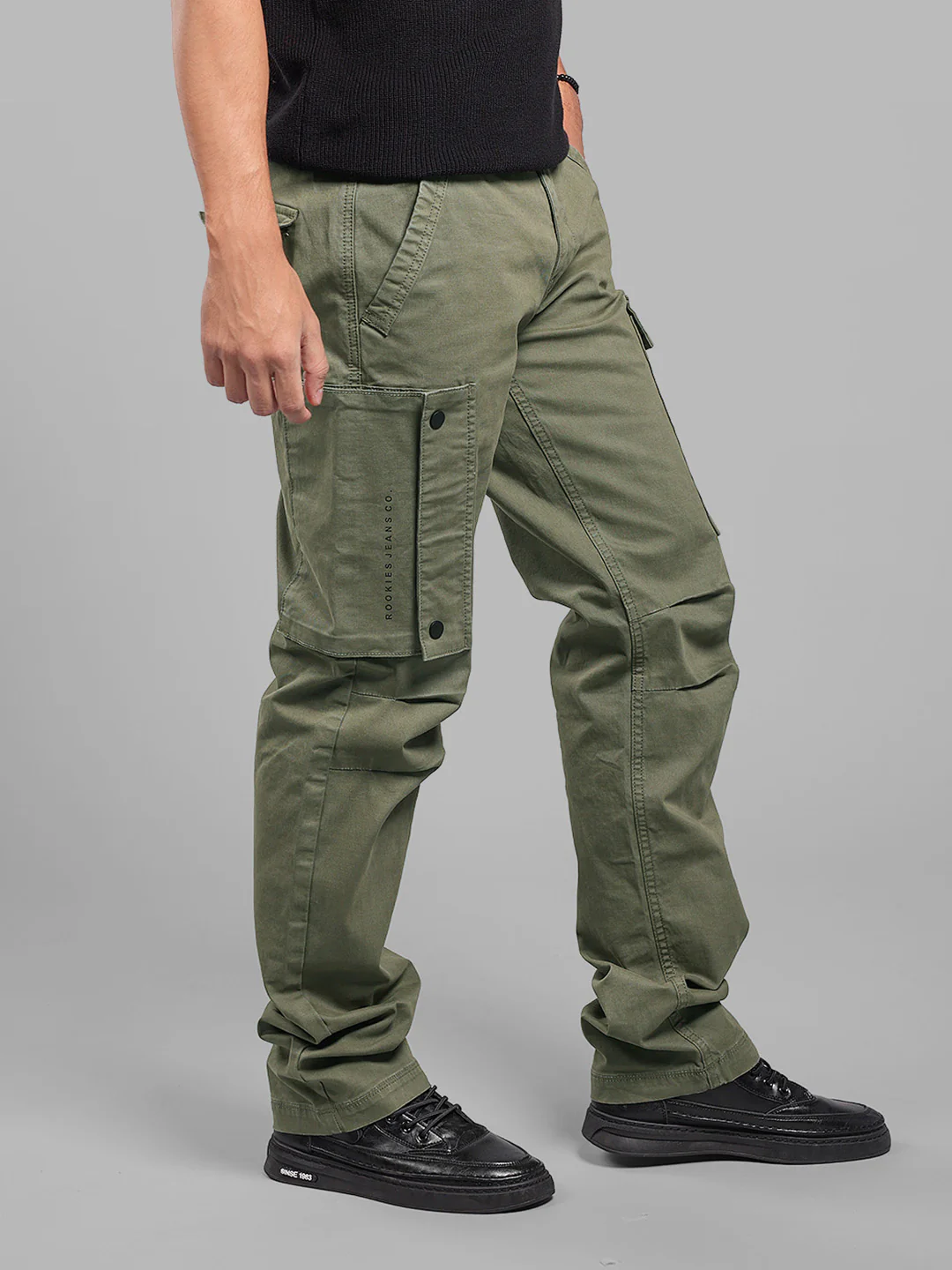 Olive Comfort Straight Fit Stretch Cargo Pants - Image 3