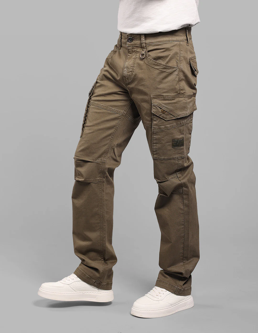 Olive Comfort Straight Fit Stretch Cargo Pants - Image 3