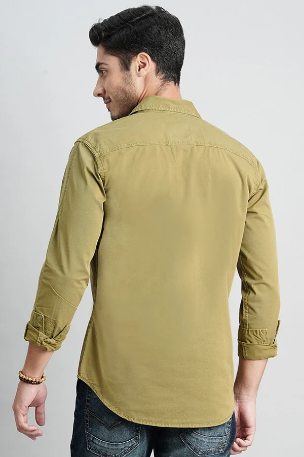 Olive Drab Full Sleeve Solid Shirt - Image 4