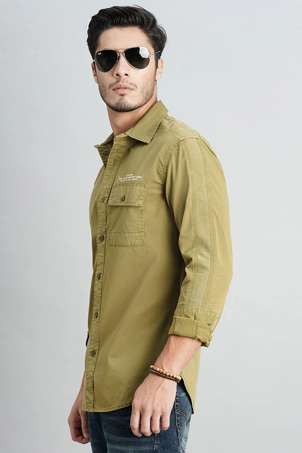 Olive Drab Full Sleeve Solid Shirt - Image 5
