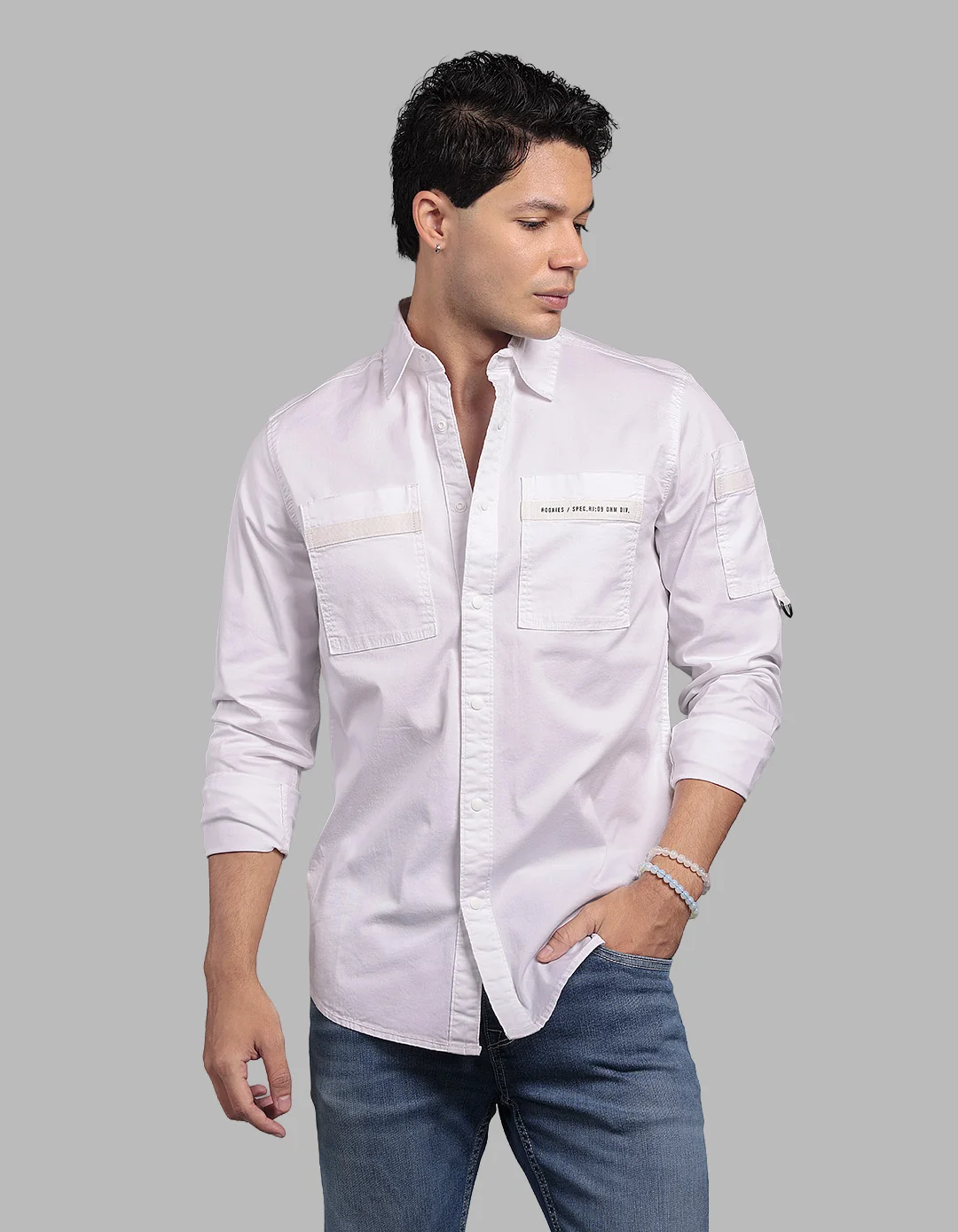 Optic White Full Sleeve Stretch Cargo Shirt