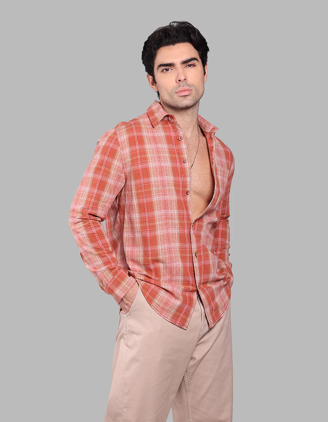 Orange Full Sleeve Check Shirt - Image 4