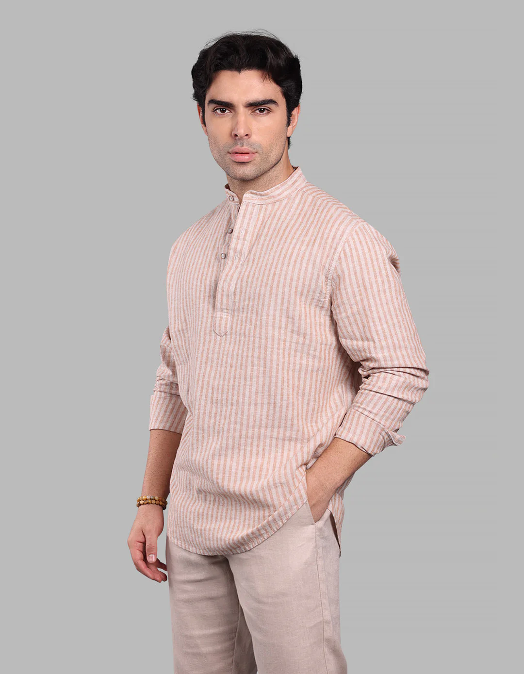 Orange Relax Slim Fit Linen Blend Short Kurta - Image 4