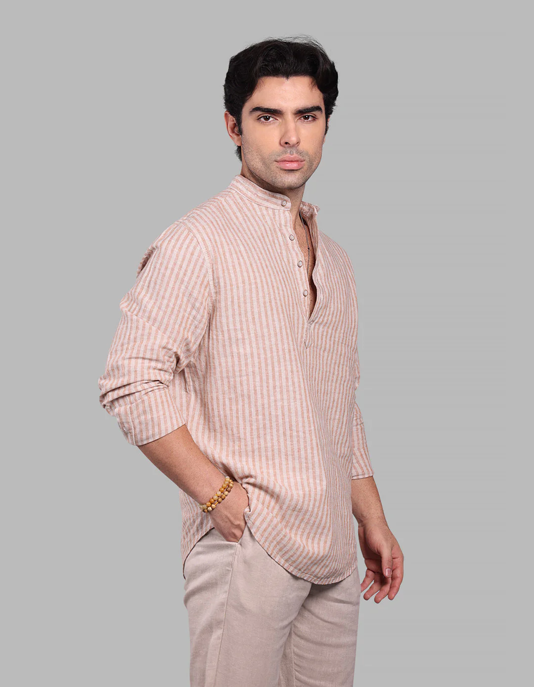 Orange Relax Slim Fit Linen Blend Short Kurta - Image 5