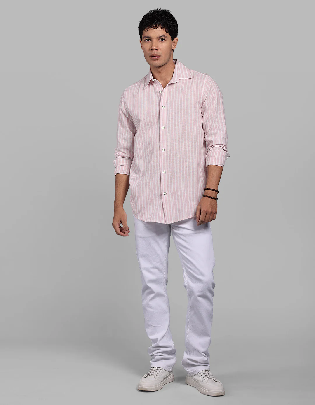 Pink Full Sleeve Linen Blend Stripe Shirt - Image 3