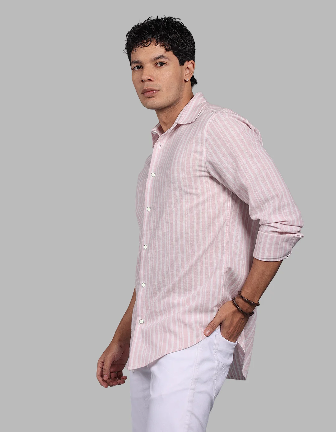 Pink Full Sleeve Linen Blend Stripe Shirt - Image 4