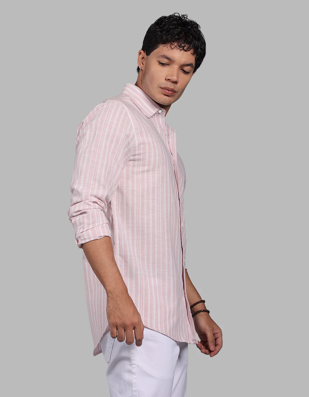 Pink Full Sleeve Linen Blend Stripe Shirt - Image 5