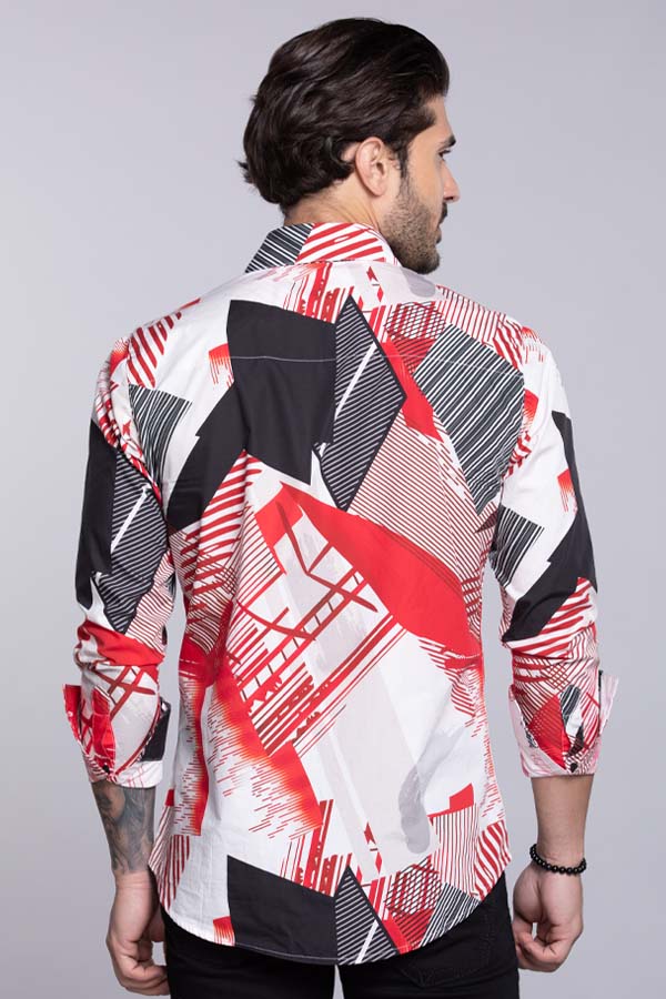 Red White Full Sleeves Printed Shirt - Image 5