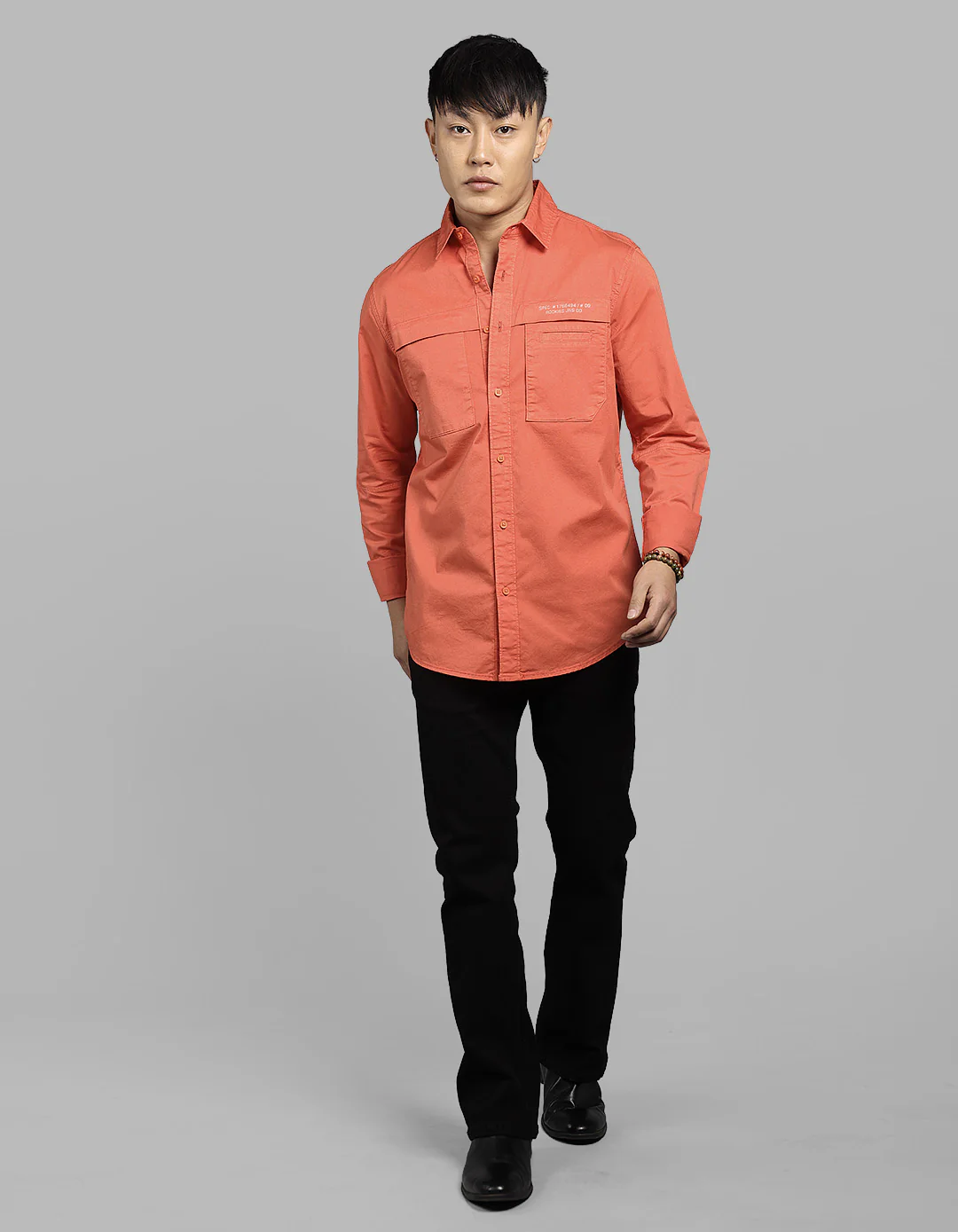 Rust Brown Full Sleeve Stretch Cargo Shirt - Image 2