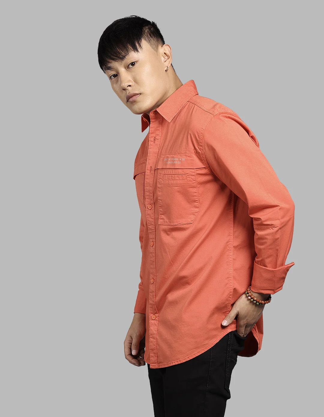 Rust Brown Full Sleeve Stretch Cargo Shirt - Image 3