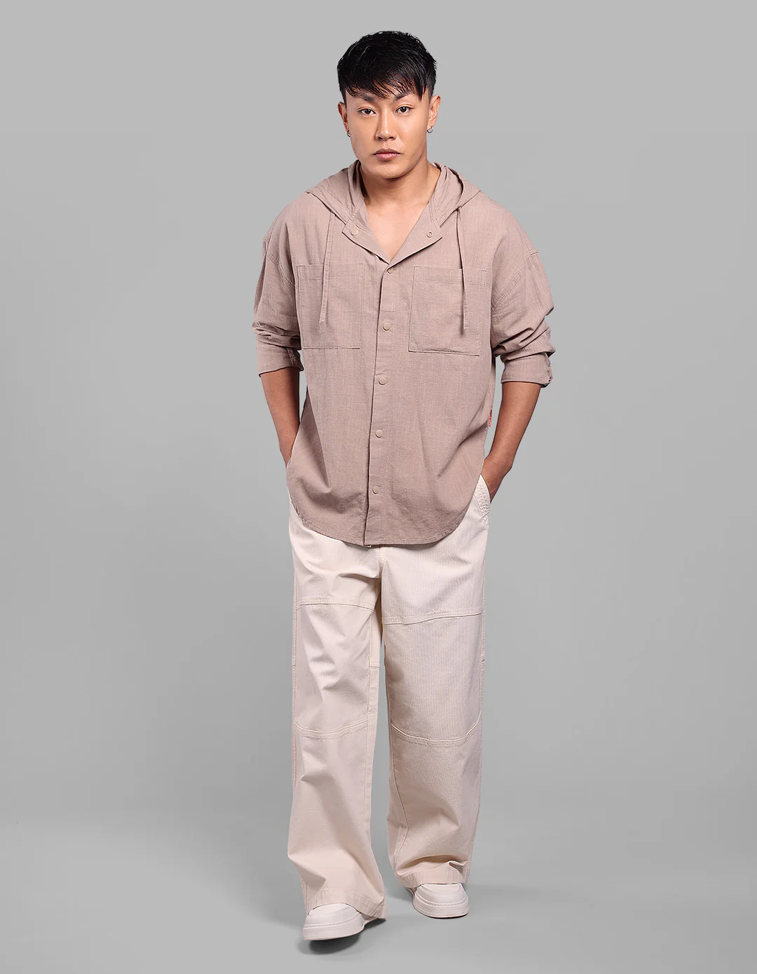 Sand 100% Cotton Full Sleeve Oversized Solid Shirt - Image 2