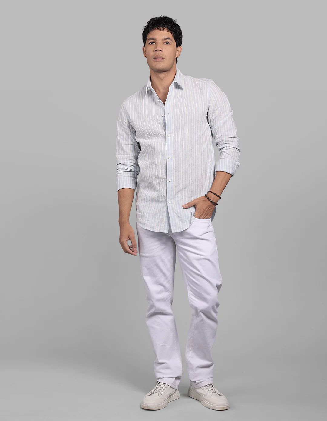 Sky Blue 100% Cotton Full Sleeve Stripe Shirt - Image 2
