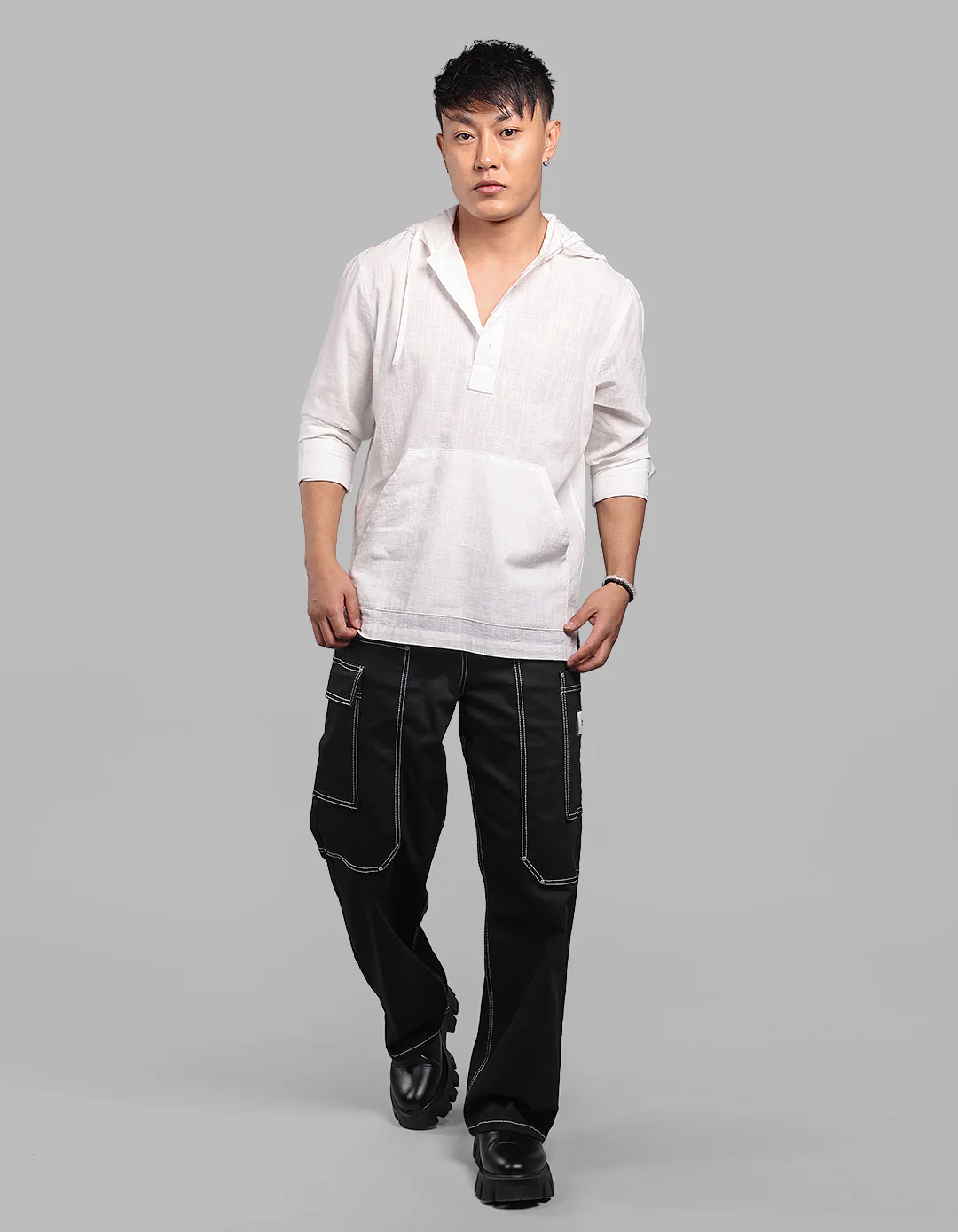 White 100% Cotton Full Sleeve Oversized Solid Shirt - Image 4