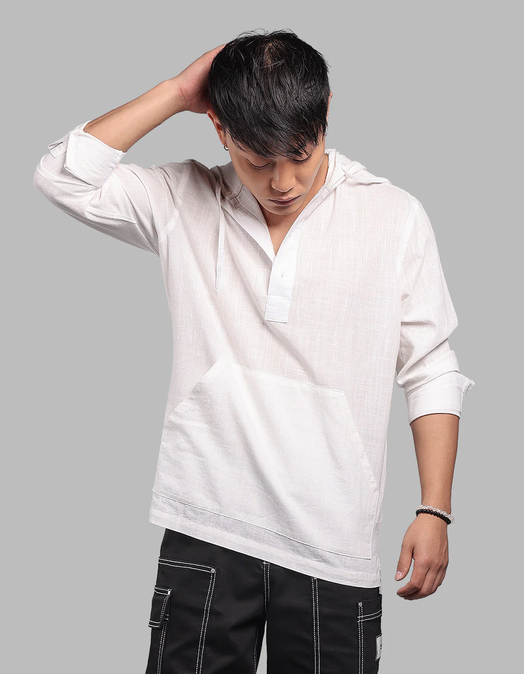 White 100% Cotton Full Sleeve Oversized Solid Shirt - Image 5