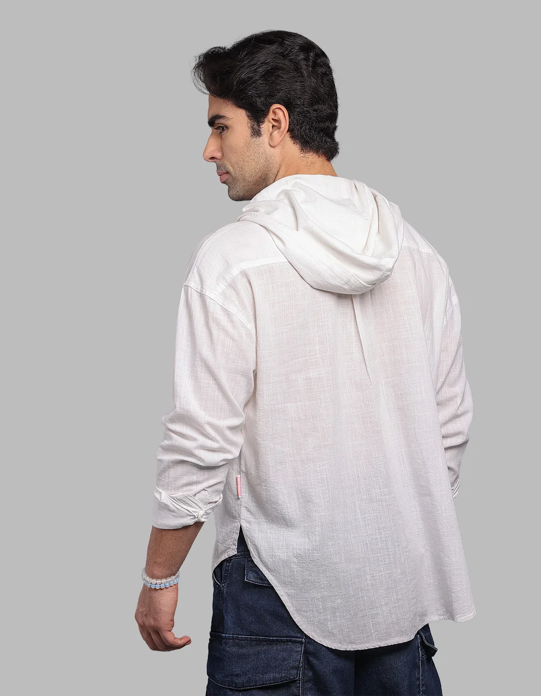 White 100% Cotton Full Sleeve Oversized Solid Shirt - Image 5