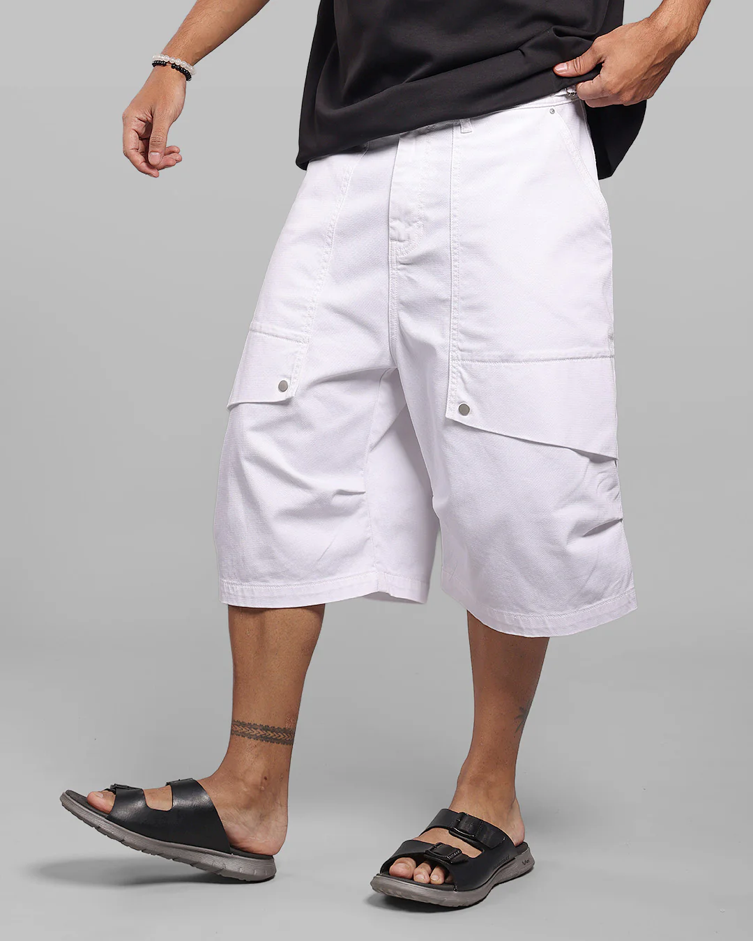 White 6 Pockets Stretch Loose Fit Jorts - Image 3