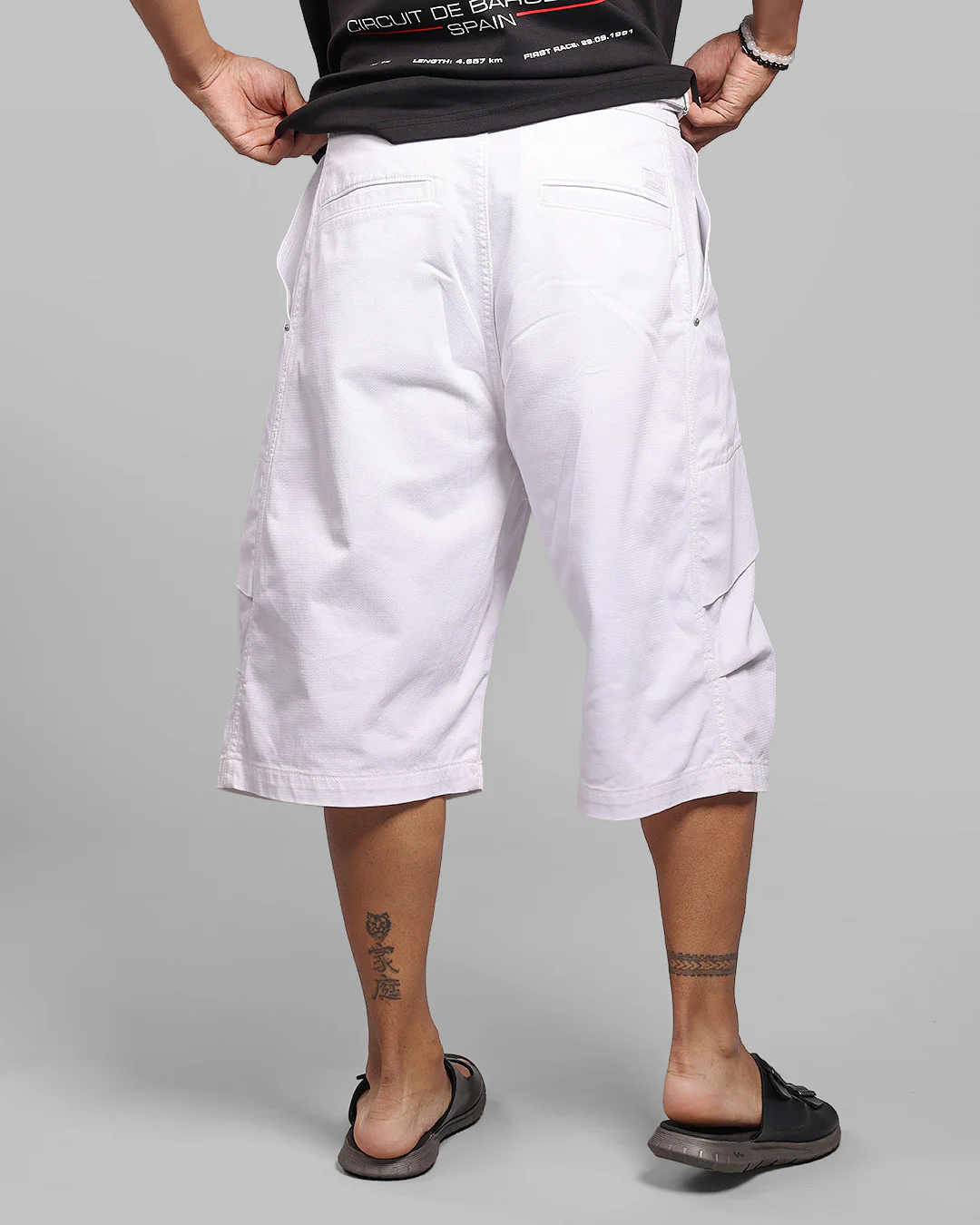 White 6 Pockets Stretch Loose Fit Jorts - Image 5