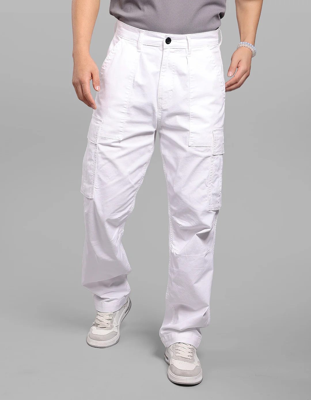 White Comfort Straight Fit Stretch Cargo Pant