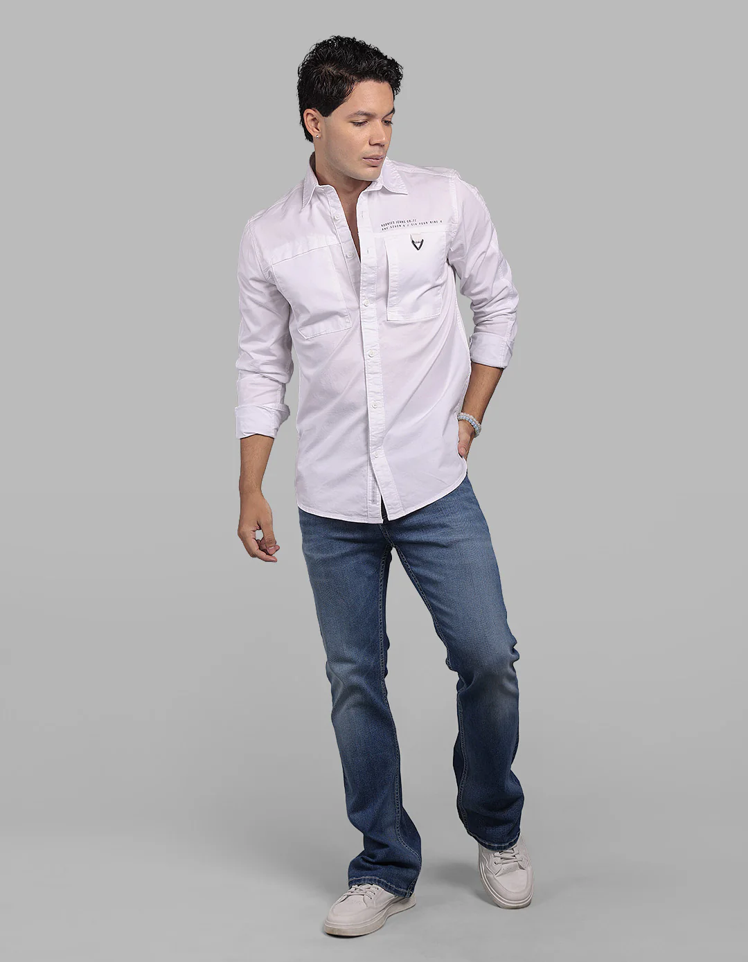 White Full Sleeve Stretch Cargo Shirt - Image 2