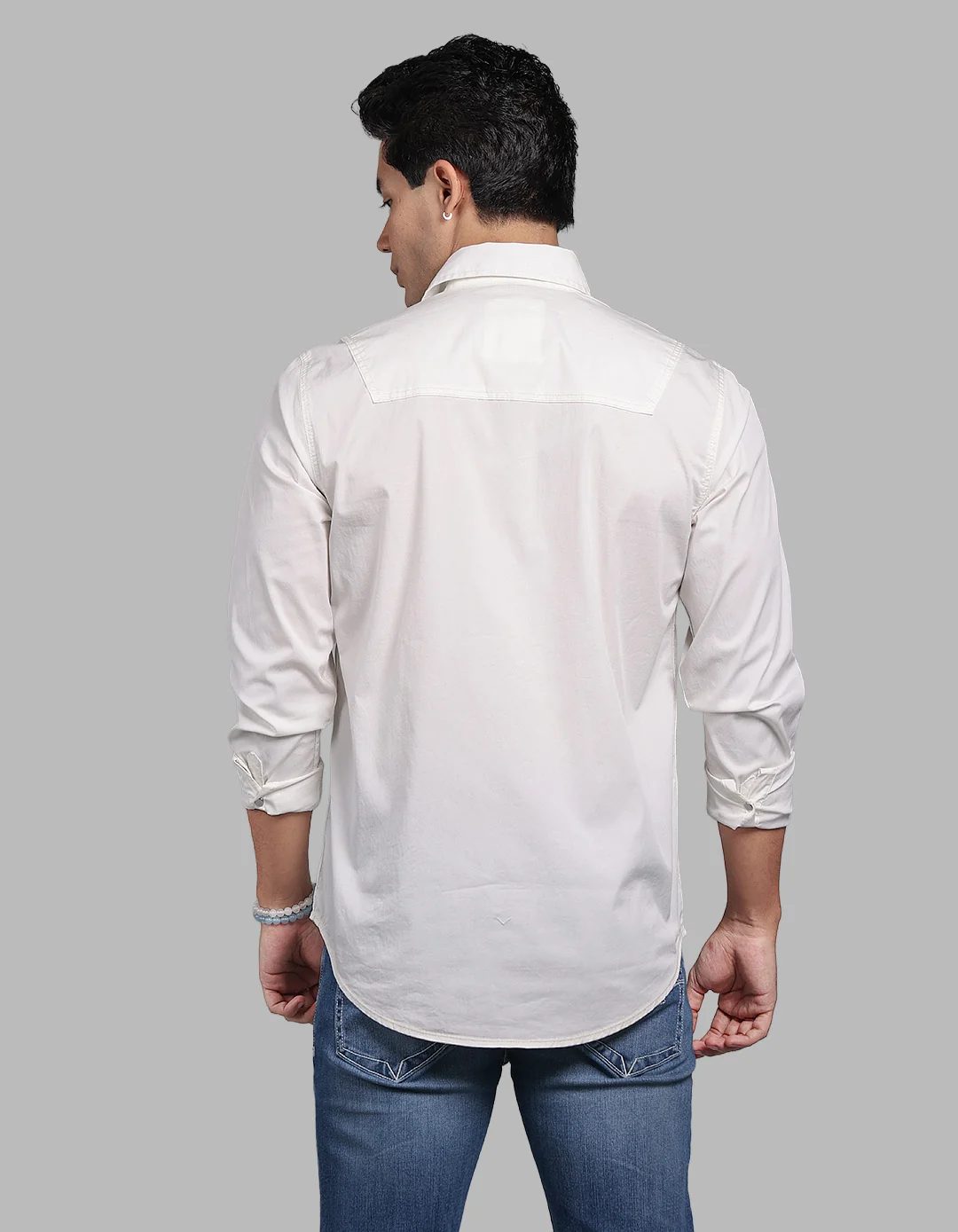 White Full Sleeve Stretch Solid Shirt - Image 6