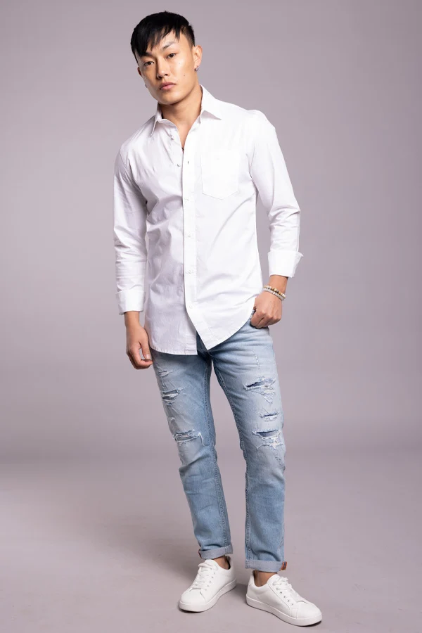 White Full Sleeves Solid Shirt - Image 2