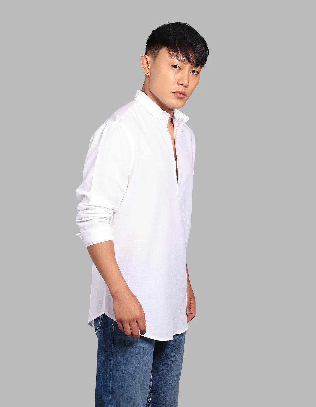White Relax Slim Fit Short Kurta - Image 3