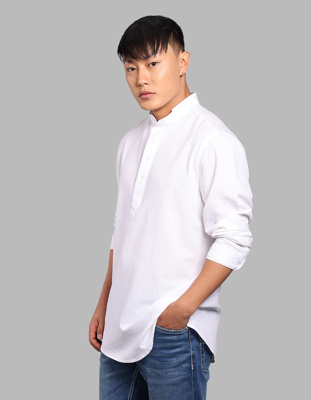 White Relax Slim Fit Short Kurta - Image 4